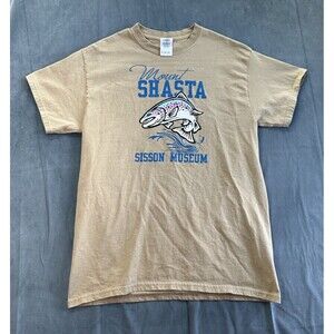 Mount Shasta Sisson Museum TShirt Trout California Men's Medium Tan Fishing Tee